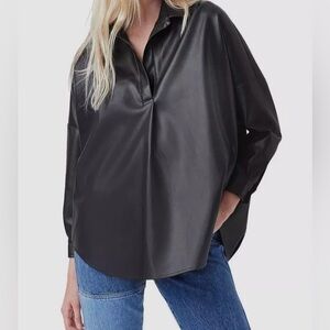 French Connection Black Faux Leather Crolenda Shirt size S
